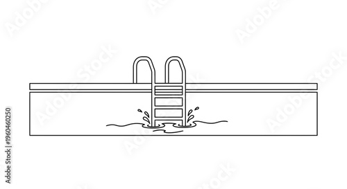 Minimalist line art illustration of a swimming pool ladder creating water splashes for aquatic