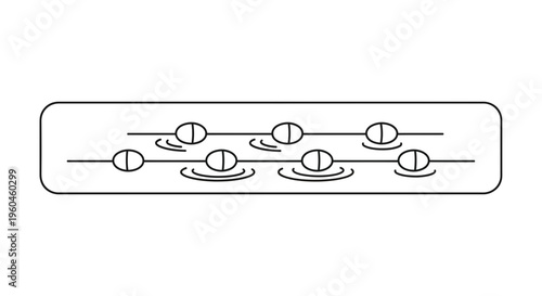 Minimalist black and white line art illustration of swimmers racing in a pool, depicting