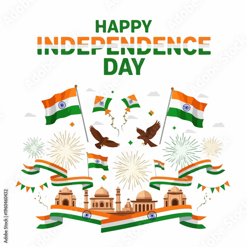 Festive Vector Poster Design Happy Independence Day Flat Illustration of Event 