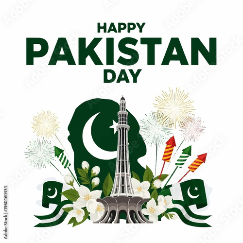 Festive Vector Poster Design Happy Pakistan Day Flat Illustration of Event 