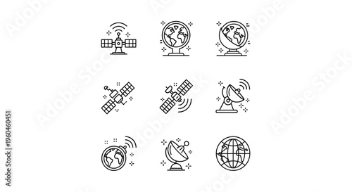 Satellite Communication Technology Icon Set