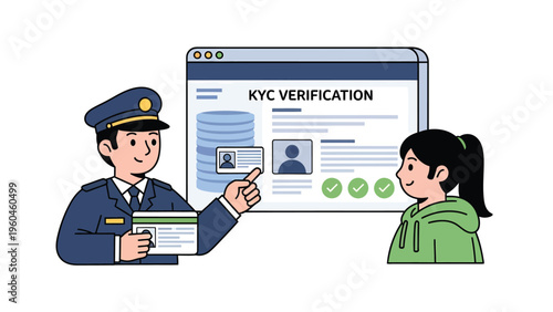 KYC Verification Process. Officer Explaining Digital Identity Check. Online Security and Compliance.