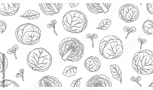 Hand-drawn cabbage vegetable seamless pattern thin line vector design