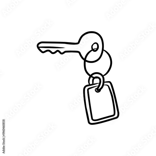 Metal Key with Blank Keychain Tag Line Art Illustration