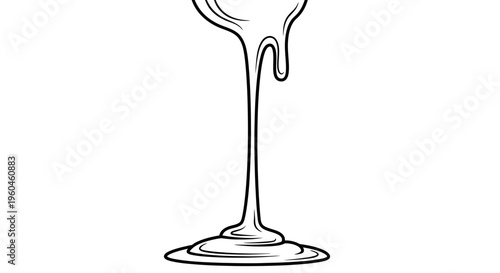 Stylized depiction of a viscous fluid elegantly dripping, forming a serene liquid pool with