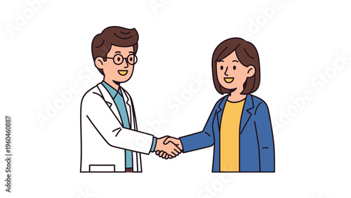 Medical professional and woman shaking hands, symbolizing healthcare agreement, trust, and professional collaboration.