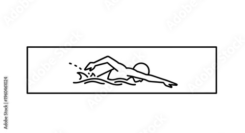 Dynamic outline illustration of a swimmer gracefully moving through water with splashes
