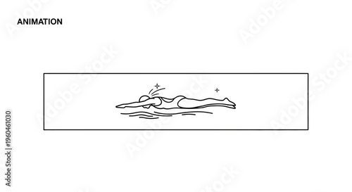 Elegant monochrome line art of a swimmer executing a dynamic front crawl stroke across water