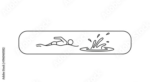 Minimalist black line art illustration of a person swimming in water creating dynamic splashes