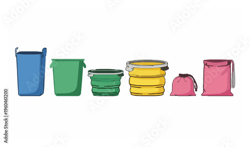 Colorful laundry bags vector line art washing bag set isolated on white background