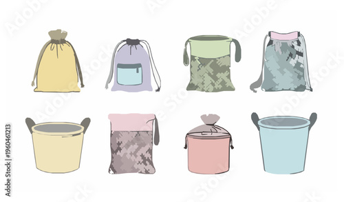 Laundry bag line art vector colorful washing bags collection isolated on white background