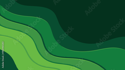 Abstract background with layered curving shades of green