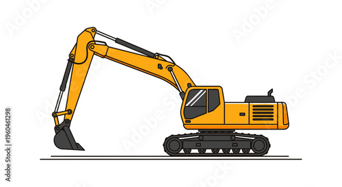 Yellow Excavator Heavy Construction Machinery On A White Background