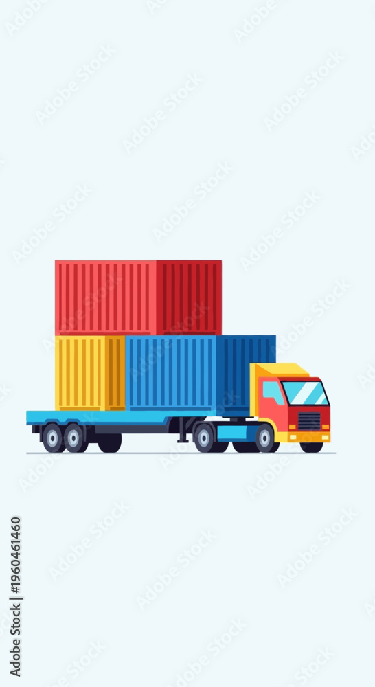 Naklejka premium Vibrant Cargo Truck Transporting Colorful Shipping Containers Worldwide