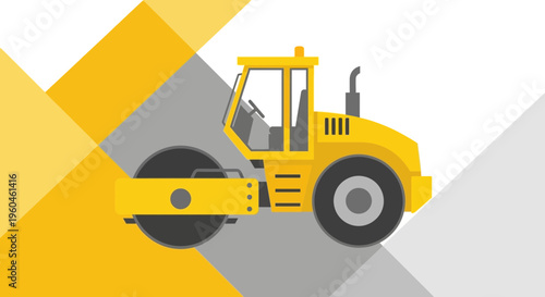 Vibrant Yellow Road Roller Machine Illustration For Construction Projects
