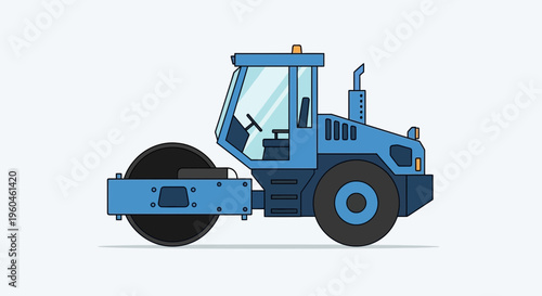 Vibrant Blue Steamroller Machine Illustration Isolated On White