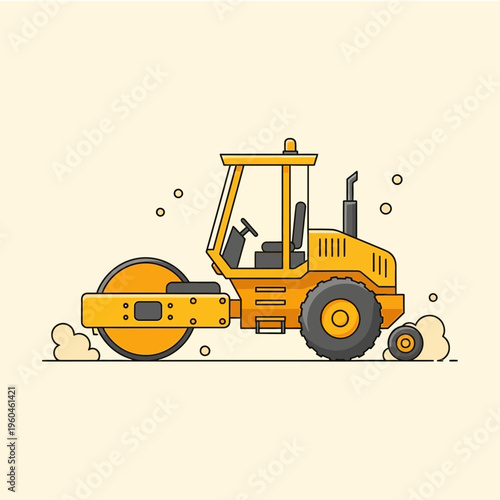 Vibrant Yellow Road Roller Machine Illustration For Construction Projects