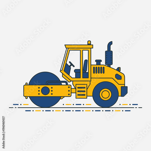 Vibrant Yellow Road Roller Machine Illustration Isolated On White Background