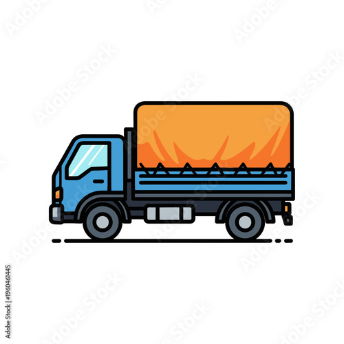 Vibrant Blue Truck with Orange Tarp Ideal for Logistics and Delivery Concepts
