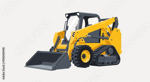 Yellow Compact Track Loader With Bucket And Cab