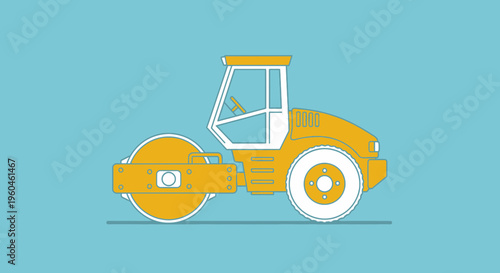 Vibrant Yellow Road Roller Vector Illustration With Clean Lines