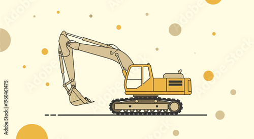 Yellow Excavator Machine Construction Heavy Equipment Industrial Vector Graphic