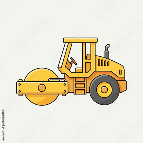Vibrant Yellow Road Roller Vehicle Illustration For Construction Projects