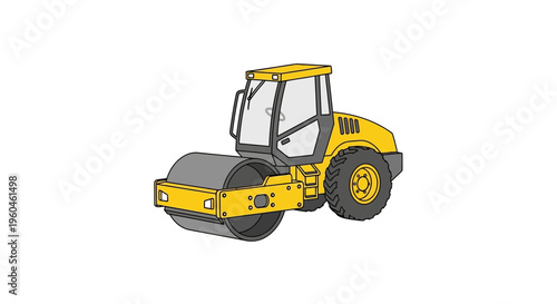Yellow Compactor Vehicle For Road Construction Projects