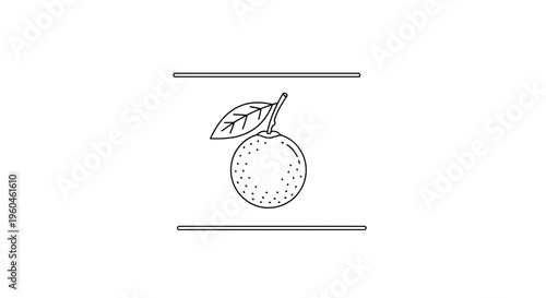 Simple black outline illustration of a single vibrant orange or tangerine fruit with a green leaf