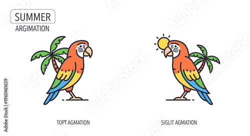 Vibrant tropical parrot illustrations showcasing summer season moods and sun-drenched moments on a