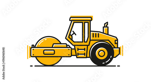 Vibrant Yellow Steamroller Graphic Illustration Machine On White Background