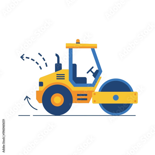 Vibrant Yellow Steamroller Flat Design Illustration for Construction