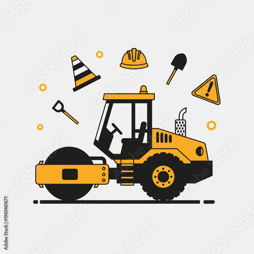 Vibrant Construction Scene With Heavy Machinery And Tools As Graphic Elements