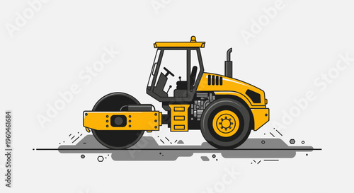 Vibrant Yellow Steamroller Illustration For Construction And Roadwork Projects