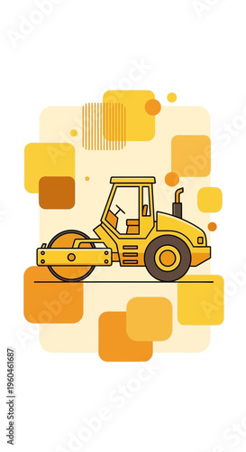 Vibrant Yellow Steamroller Illustration Graphic Design Element Construction Vehicle
