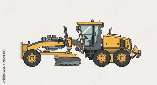 Yellow Construction Grader Machine Working On The Road