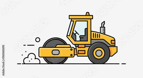 Vibrant Yellow Steamroller Icon For Construction And Road Work