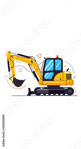 Yellow Excavator Machine Digging For Construction Industry Needs
