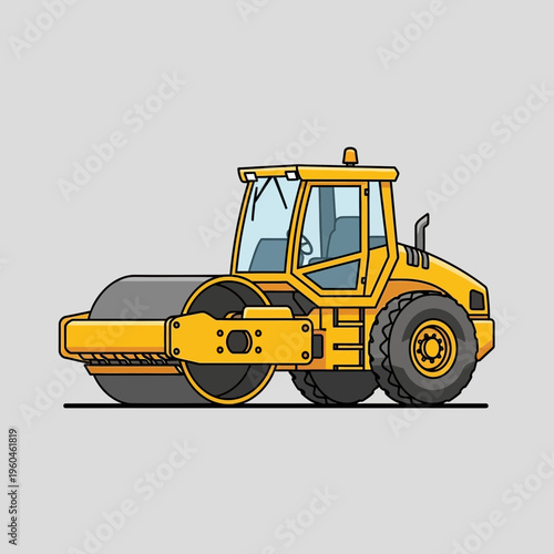 Vibrant Yellow Steamroller Ready For Road Construction Work