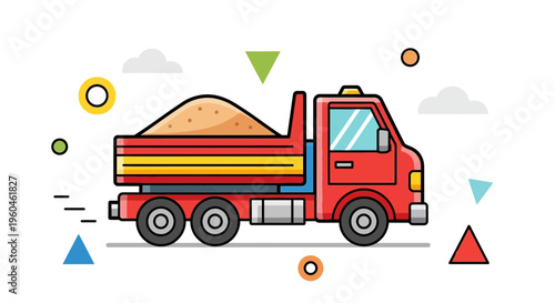 Vibrant Flat Design Dump Truck Carrying Sand