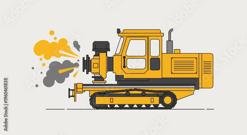 Yellow Drilling Machine Excavation Equipment With Exhaust And Debris Illustration