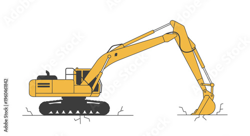 Yellow Excavator Machine Digging Ground For Construction Projects
