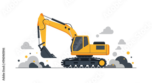 Yellow Excavator Machine Digging Ground Dirt Construction Work