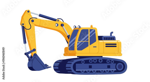 Yellow Excavator Machine Digging Equipment Graphic Vector Art