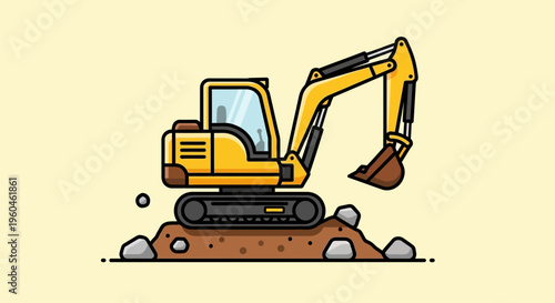 Yellow Excavator Machine Digging Ground Industry Icon