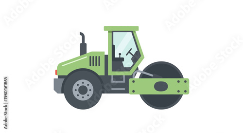 Vibrant Green Road Roller Machine Vehicle Graphic Illustration