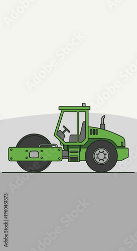 Vibrant Green Steamroller Equipment Graphic For Construction And Road Building Projects