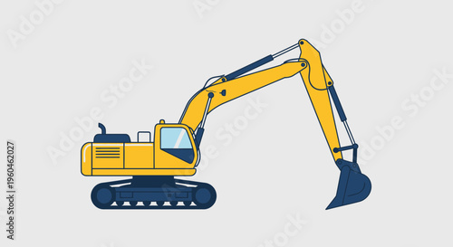 Yellow Excavator Construction Machine Isolated On White Background