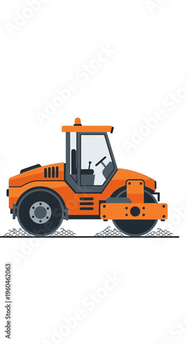 Vibrant Orange Road Roller Machine Illustration Ready For Construction Projects