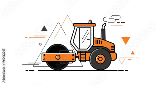 Vibrant Orange Road Roller Machine With Geometric Accents